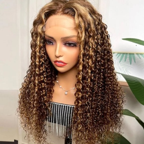 Ombre Honey Blonde  Lace Front Curly Human Hair Wigs - Picture 1 of 3